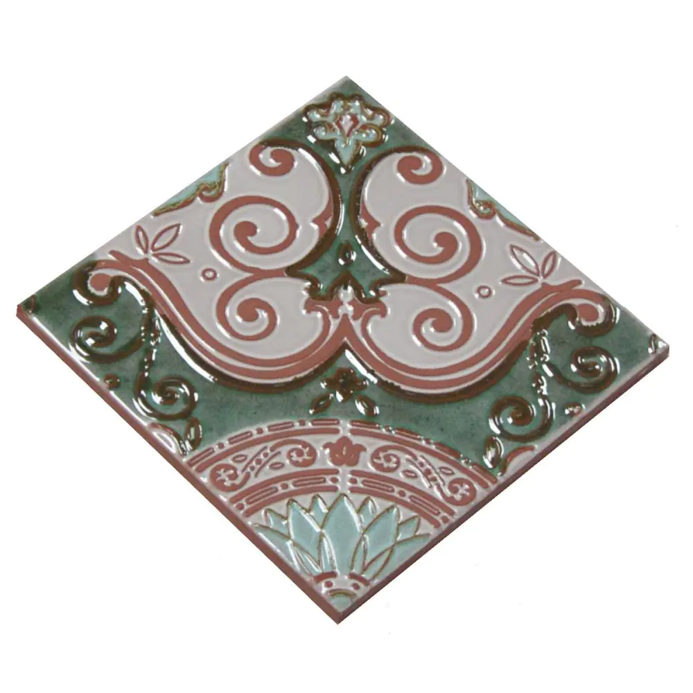 Bodenfliese Dekor Servais E1809 grün rotbraun 15x15 cm Bodenfliese Dekor Servais E1809 grün rotbraun 15x15 cm