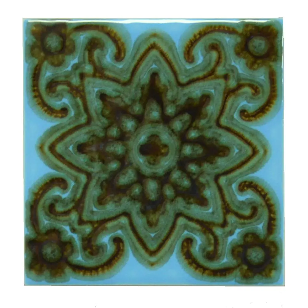 Wandfliese Dekor H.R. Johnson E2917 Tudor arctic blue blau braun grün 11x11 cm I.Sorte