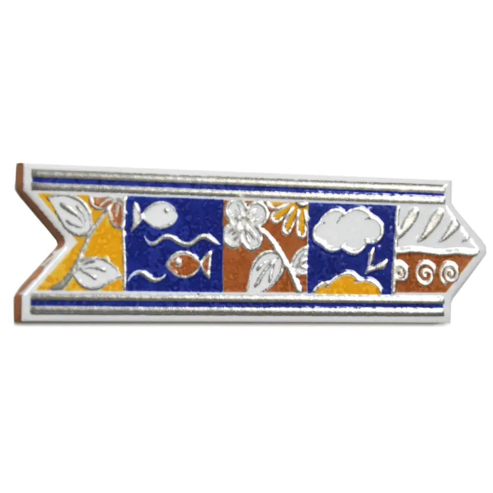 Bordüre Nr.10 blau cotto gelb Blumen Fisch 6x20 cm